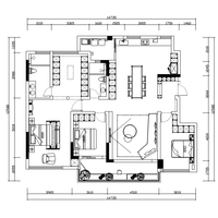 Plan de maison moderne en bord de mer, 4 chambres, salon, salle à manger, cuisine, rendu 3D