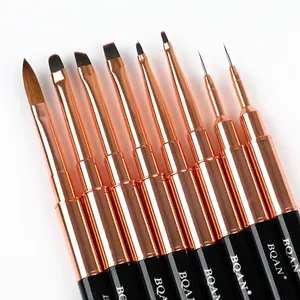 2024 Fashion Rose Gold Color Metal Handle Acrylic Kolinsky Brush Gel Polish Painting Drawing Nail Art Liner Brush Set