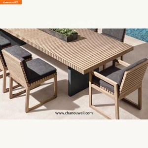 Table de cour moderne <span class=keywords><strong>en</strong></span> <span class=keywords><strong>teck</strong></span> finition soignée, rangées de lattes parallèles, lignes nettes, longue durée de vie - Product Image 6