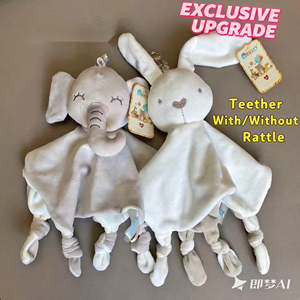 Doudou apaisant pour bébé, motif éléphant et lapin, peluche de confort pour nouveau-né, qualité maternité, à mâcher, machine à sommeil profond - Product Image 4