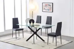 Yüksek kaliteli yuvarlak şeffaf cam yemek masası ve dört koltuklu sandalye seti