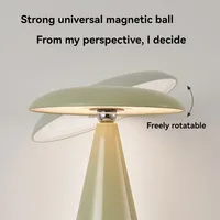 Lampe de table LED moderne et créative en forme de champignon orange rechargeable pour la chambre à coucher, avec variateur d'intensité tactile, rotation magnétique, angle réglable