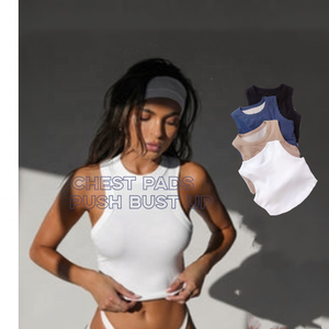 Luluxixiyaya coussinets de poitrine à l'intérieur Push Bust up Sexy col rond large couture sport Tennis soutien-gorge dos nageur Sexy femmes haut tricoté - Product Image 2