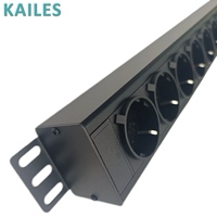 KAILES Série PDU à compteur monophasé 16A 12 prises DIN49440 Boîtier en alliage d'aluminium 200-250VAC Unité de distribution d'alimentation pour