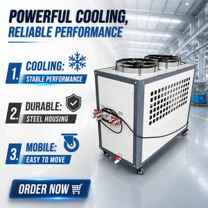เครื่องทำน้ำเย็นแบบระบายความร้อนด้วยอากาศ 5HP-10HP พร้อมโลโก้สั่งทำพิเศษ ระบบทำความเย็นอุตสาหกรรม พร้อมคอมเพรสเซอร์แบบสกรอลล์ ปั๊มแบบใบพัด และถังสำหรับโรงงาน - Product Image 2
