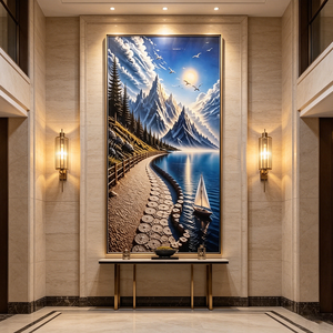 Tableau mural vertical encadré en gros, impression paysage montagne enneigée lac, décor d'entrée, peinture LED en porcelaine cristalline, décoration intérieure - Product Image 5