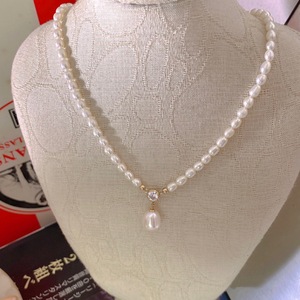 Collar de Estilo Retro Francés, Perla de Agua Dulce Natural, Perla de Arroz, Circonita, Exquisito Colgante para Clavícula, para Collares Finos - Product Image 5