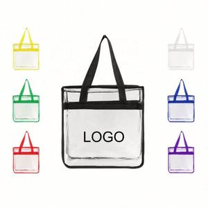 Sacs transparents personnalisés avec logo imprimé, approuvés pour les stades, sac fourre-tout transparent avec fermeture éclair, imperméable, réutilisable, en PVC, bandoulière - Product Image 1