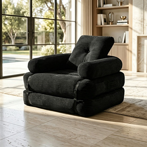 Striped Corduroy Foldable Lazy <strong>Sofa</strong> <strong>Bed</strong>, Vacuum Compress Modular Single Floor <strong>Sofa</strong>, Detachable Leisure Chair For Home Apartment - Product Image 2