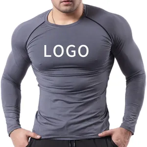 OEM Custom Mens Compression Polyester Gym Sport Long Sleeve Black Running Fitness T Shirt For Men