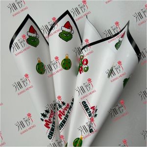Latest Design <b>Green</b> Grinch Coated PE Waterproof Double-Sided Floral <b>Wrapping</b> <b>Paper</b> for Christmas Gift Flowers - Product Image 5