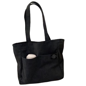 Sacs fourre-tout en toile de coton vierge personnalisables avec logo, grands sacs à bandoulière pour femmes avec poche et fermeture éclair, vente en gros - Product Image 1