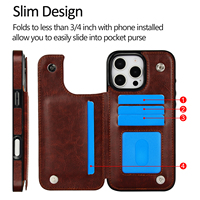 Étui Portefeuille en Cuir PU avec Support et Double Aimant pour iPhone 17 16 15 14 13 11 Pro Max, Housse de Protection Antichoc avec Emplacements pour Cartes