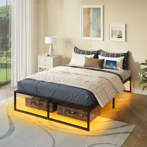 Kainice çelik çift kişilik yatak ile depolama 14 inç Platform yatağı hafif çerçeve kraliçe boyutu için karyola iskeleti Metal Bedfrom