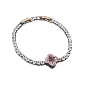 Real Gold Electroplated Zircon Four-Leaf Grass Bracelet <strong>Korean</strong> Style High-End Luxury Ins Fashion Chain Link <strong>Charm</strong> Bracelets - Product Image 5