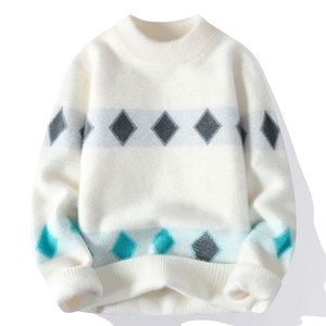 Jacquard dệt kim áo thun cao cổ Nylon/cotton sọc của nam giới Áo Len Nam - Product Image 3