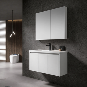 Minimalist floating <b>bathroom</b> <b>vanity</b> with mirror cabinet, wall-mounted floating sink unit, modern storage combination furniture - Product Image 3