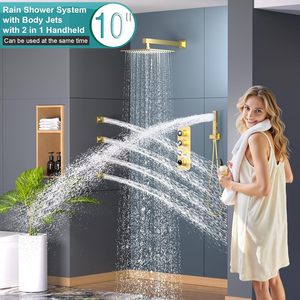 Válvula desviadora de icono brillante de oro cepillado 2 en 1, chorros de cuerpo de lluvia de mano, sistema de chorros de ducha, grifos de ducha de baño All Run - Product Image 5