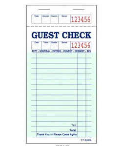 Certificat FSC TM-G3616 Verte 1 Partie GuestCheck Book pour Restaurants Hôtel Fournitures