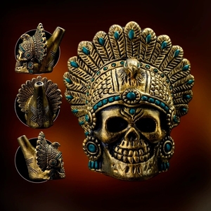 Silbato de Calavera Azteca Hecho a Mano de Arcilla, Sonido de Grito de Fantasma, Regalo de Halloween con Cordón y Bolsa de Almacenamiento - Product Image 2