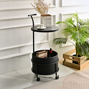 wholesale accent <b>round</b> black wood metal <b>coffee</b> <b>table</b> with wheels - Product Image 3