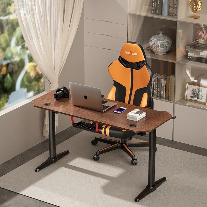 オフィステーブルはスタンドの高さ調節可能なコンピューターデスクアップリフトデスクホワイトフレーム調節可能な高さデスクに座る