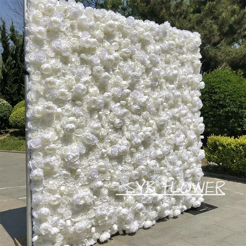 R-056-2 3D de seda para boda, telón de fondo de flores artificiales, cortina, decoración de boda, enrollado, pared de flores blancas