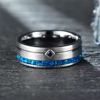 Bague en tungstène et titane argenté de 8 mm pour couples, avec zircon et opale, pour femme, bijoux tendance, par Gentdes Jewelry