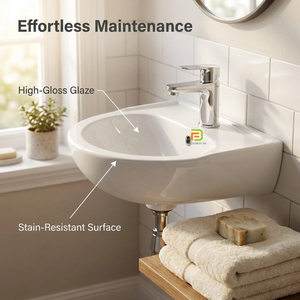 Lavabo mural d'angle compact en céramique pour salle de bain, idéal pour appartement - Sanitaire mural mini - Product Image 4