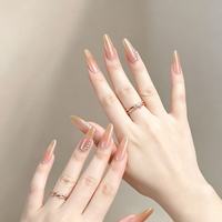 Faux ongles longs à pression en amande, prix usine OEM ODM, logo personnalisé, dégradé de strass, luxe, réutilisables, pour usage quotidien