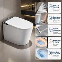 WC intelligent monobloc avec bidet intégré, ouverture automatique du couvercle, chasse d'eau par capteur au pied, siège chauffant, séchoir à air chaud et télécommande