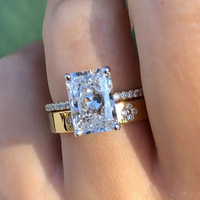 Cincin Berlian Besar Mewah Perak Sterling 925 Berlapis Emas Potongan Bunga Es Zirkon Set Cincin Pasangan Pernikahan Pertunangan