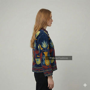 Chaqueta Bomber de Mujer, Gruesa, Ecológica, Bordada Artesanalmente, de Terciopelo/Algodón, Invernal, Retro, con Estampado Floral, Estilo Boho Chic Personalizado - Product Image 6
