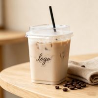 Gobelets carrés jetables en PET de style moderne, haute transparence, pour boissons froides, latte, americano et thé au citron