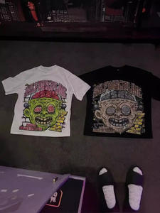 American Cartoon Graphic Silk Screen Printed Loose Fit <span class=keywords><strong>Hostel</strong></span> Plaster Gothic T-Shirt Couple Y2k Korean Menswear - Product Image 2