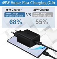 Chargeur rapide USB-C PD 45W ignifuge, prise EU, adaptateur mural portable de voyage avec câble de 1-2 m, ordinateur portable, smartphone