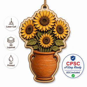 Decorazione Murale Girasole 20cm |   Vaso Decorativo 3D in Compensato di Pioppo Multistrato |   OEM Ingrosso CPSC |   Decorazione da Parete per Casa Accogliente in Stile Rustico - Product Image 1