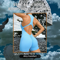 Combinaison de yoga sans manches en Spandex/Nylon respirante, sans couture, élastique et douce pour la peau, avec dos en V, pour femme, sexy et qui met en valeur les hanches