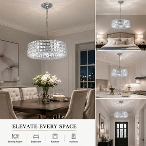 Luminaires suspendus modernes en cristal E14, lampes rondes en forme d'anneau, luminaires suspendus pour la maison, la villa, le salon, l'escalier, les lustres de plafond - Product Image 2