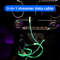 Kabel USB Grosir Pabrik Warna Hijau 1M 2M Pengisian Cepat Ponsel 3 in 1 Kabel Data LED untuk Mobil Rumah