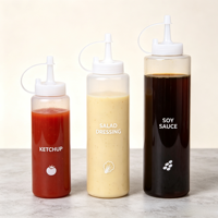 Bouteilles souples en plastique PE pour sauces, 8oz, 12oz, 16oz, rechargeables, pour sauce chili, vinaigrette, ketchup, moutarde