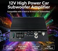 Amplificateur de basses puissant pour voiture en alliage d'aluminium noir, 12V DC, sortie mono subwoofer haute puissance, entrée RCA, modification audio