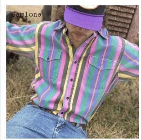 Camicette da <span class=keywords><strong>uomo</strong></span> da Cowboy occidentali all'ingrosso camicette Casual <span class=keywords><strong>a</strong></span> <span class=keywords><strong>righe</strong></span> con bottone <span class=keywords><strong>a</strong></span> maniche lunghe con tasche - Product Image 6