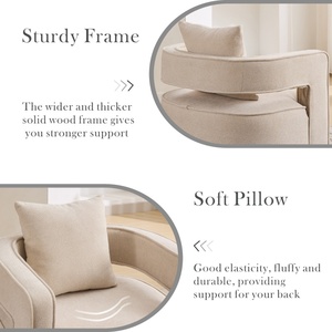 Fauteuils modernes confortables en mélange de lin, fauteuils pivotants à dossier ouvert avec base vieillie, fauteuils à accoudoirs pour salle de lecture - Product Image 3