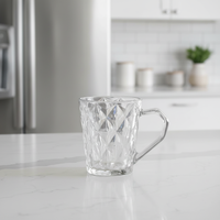 Mug en verre transparent à facettes de diamant de 170 ml avec poignée incurvée pour la maison, le bureau, le café, style élégant texturé, écologique, style européen