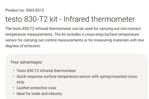 Kit Thermomètre Infrarouge Sans Contact Testo 830-T2, Pistolet de Mesure de Température Portable - Product Image 1
