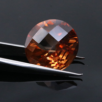Pierres de zircone cubique 5A personnalisées de 16 mm de forme ronde couleur champagne, taille damier à dos pointu, traitement thermique, pierres CZ