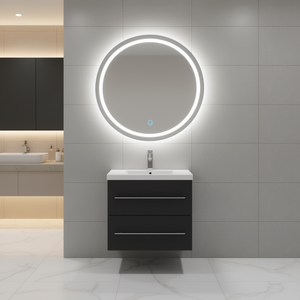 Meuble de salle de bain avec miroir rond et éclairage LED 18,5 pouces, design moderne mural pour vanités - Product Image 2