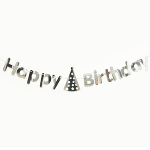 Striscione di Carta 'Buon <span class=keywords><strong>Compleanno</strong></span>' da 6 Piedi con Cappello di <span class=keywords><strong>Compleanno</strong></span> Argentato, Ghirlanda Decorativa Fai-da-Te per Feste di Bambini e Ragazzi - Product Image 3