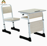 Ensemble table et chaise d'école réglables en hauteur en mélamine avec boîte à livres perforée et structure en acier pour salle de classe primaire